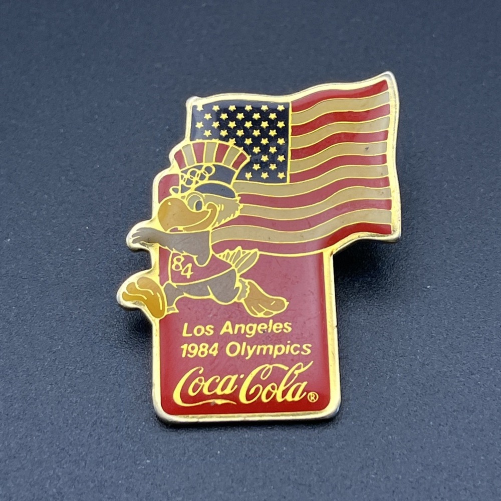 Vintage 1984 Los Angeles Olympics Coca Cola Sam Eagle American Flag Lapel Pin